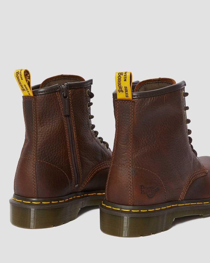 brune dr martens maple zip steel toe arbejdsstøvler til kvinder