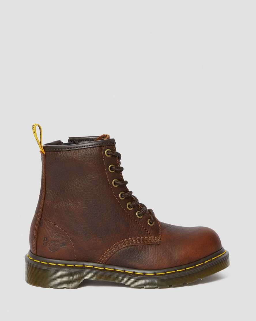 brune dr martens maple zip steel toe arbejdsstøvler til kvinder