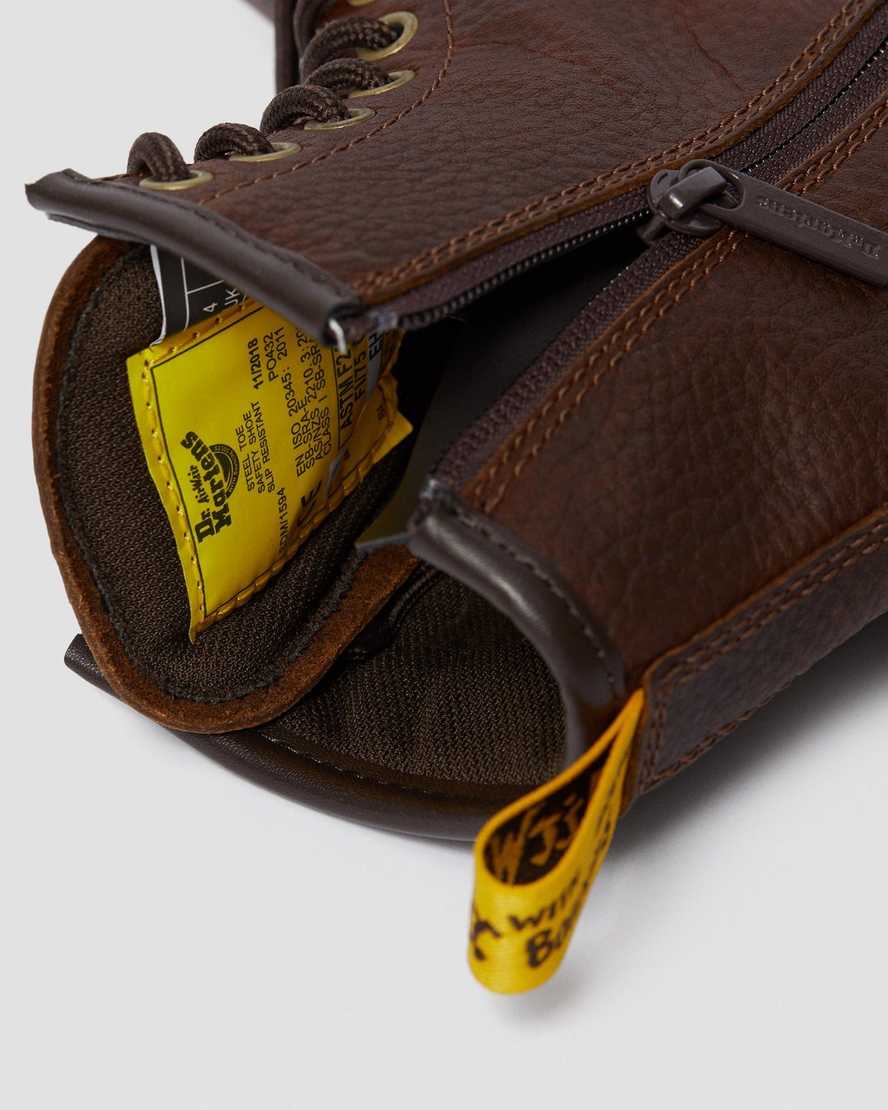 brune dr martens maple zip steel toe arbejdsstøvler til kvinder