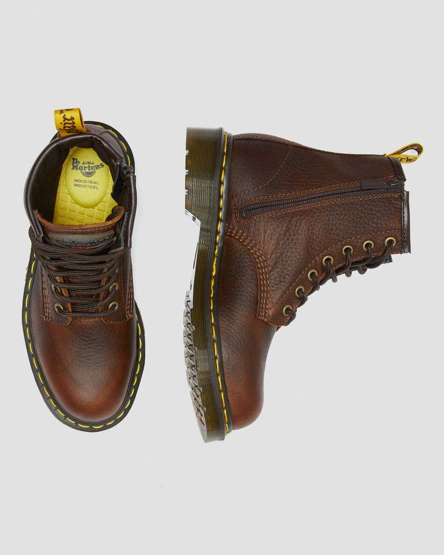 brune dr martens maple zip steel toe arbejdsstøvler til kvinder