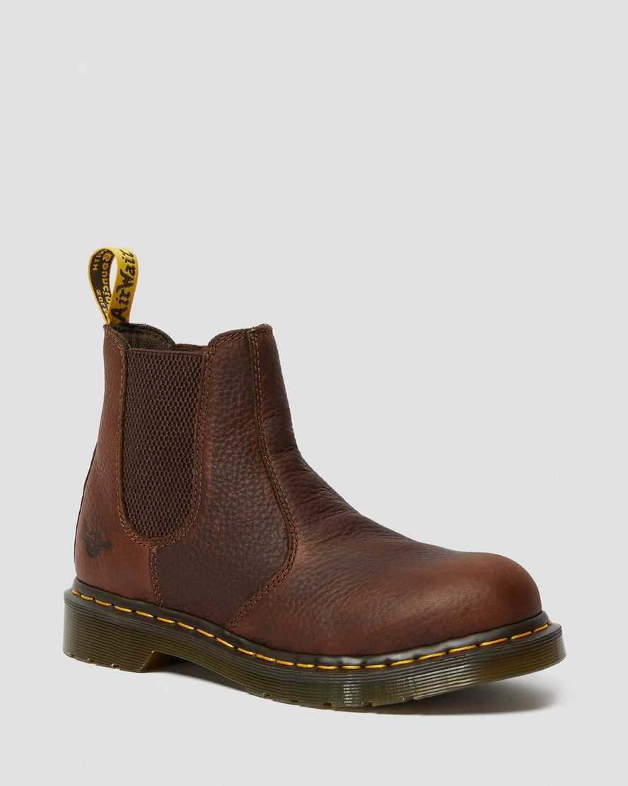 brune dr martens arbor steel toe arbejdsstøvler til kvinder