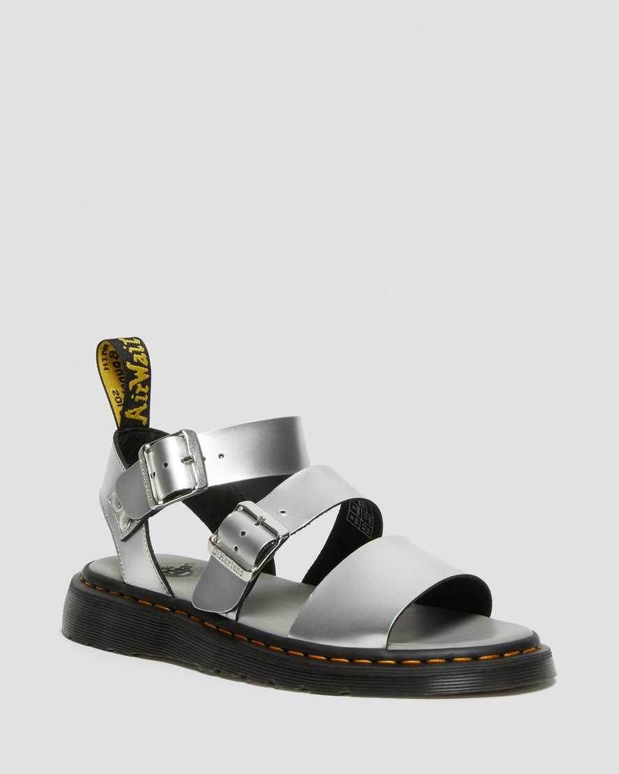 sølv dr martens gryphon metallic gladiator sandaler til kvinder