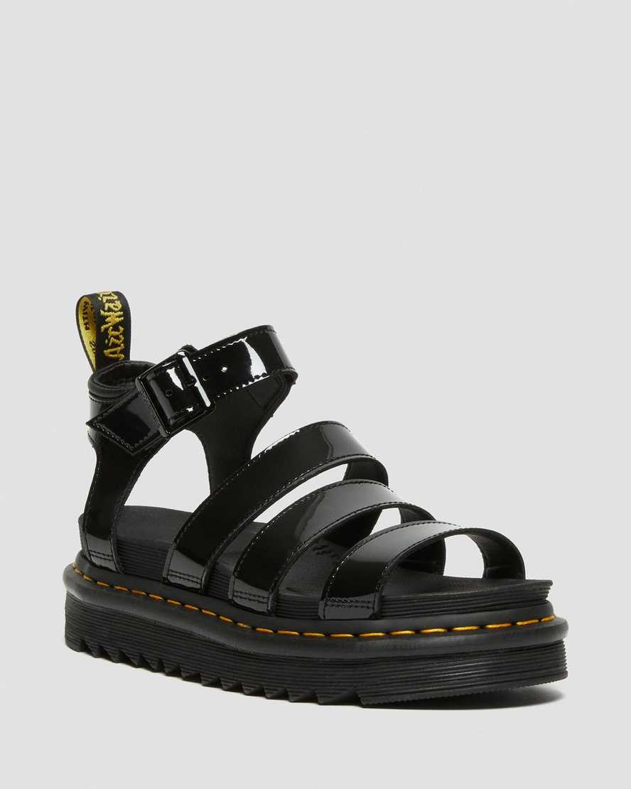sorte dr martens blaire patent gladiator sandaler til kvinder