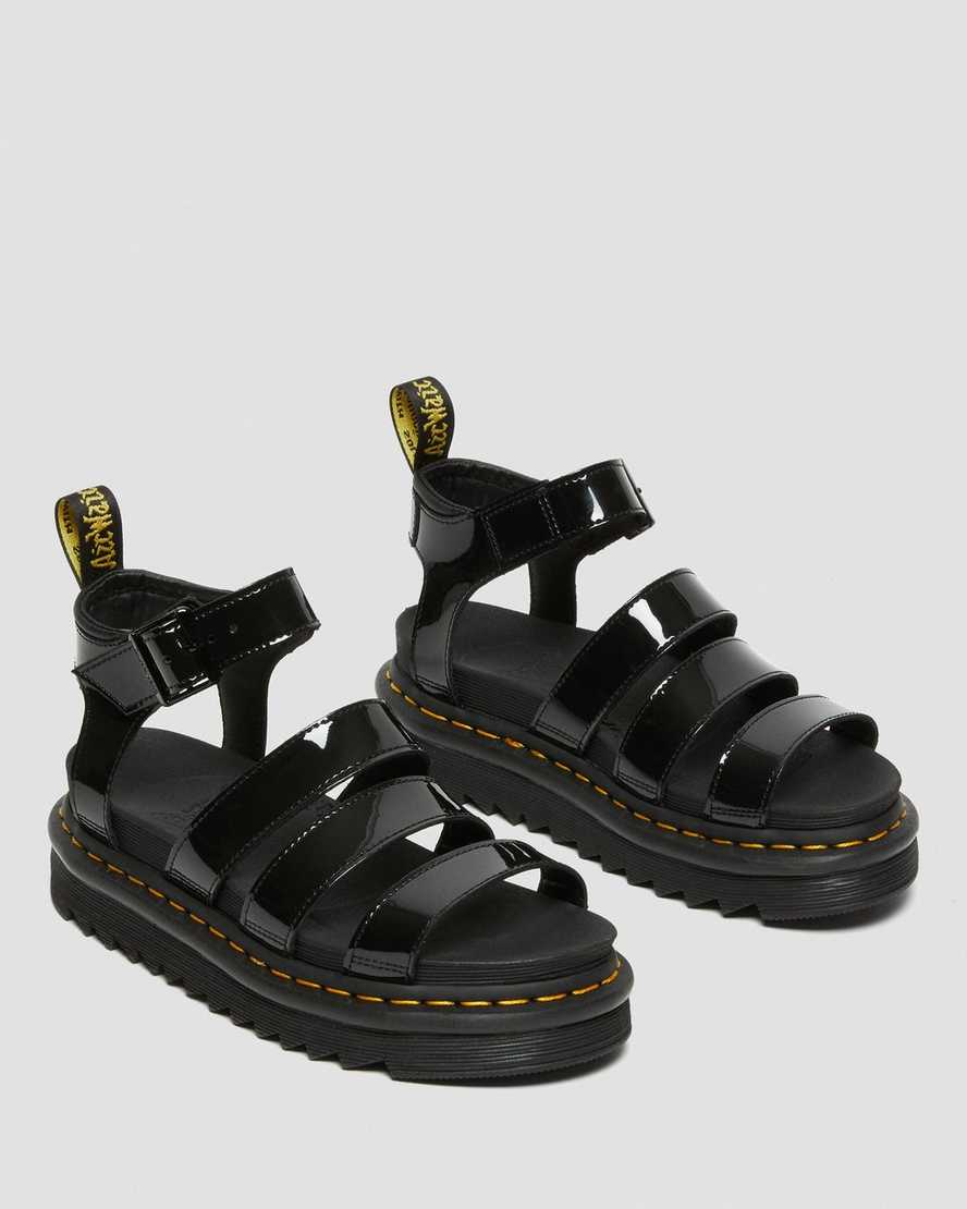 sorte dr martens blaire patent gladiator sandaler til kvinder