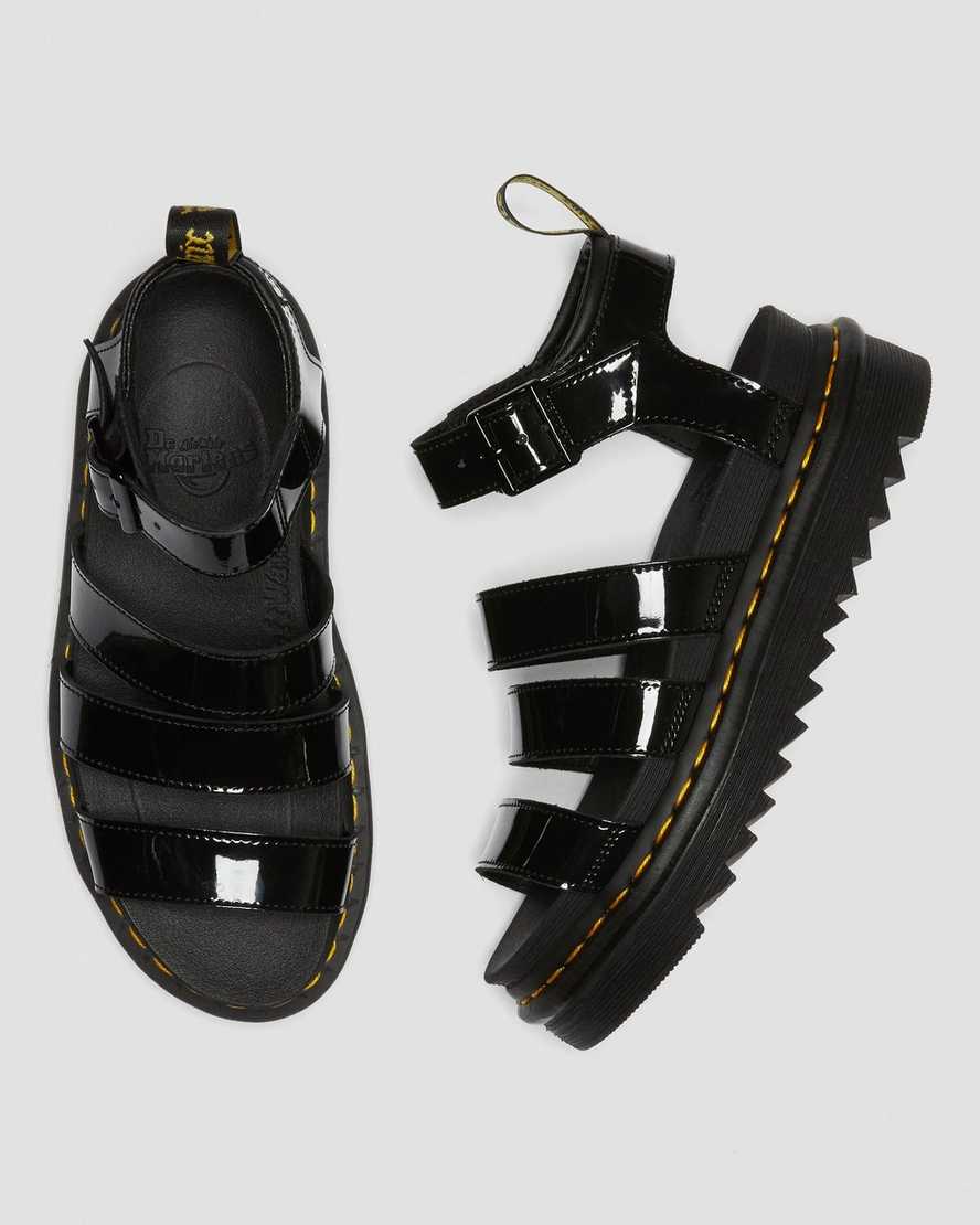 sorte dr martens blaire patent gladiator sandaler til kvinder