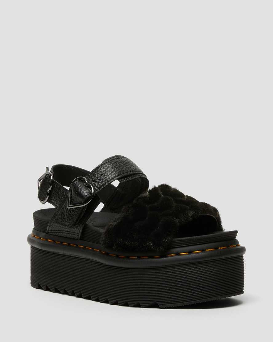 sorte dr martens voss fluffy faux fur platform sandaler til kvinder