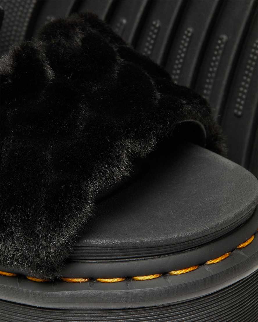 sorte dr martens voss fluffy faux fur platform sandaler til kvinder