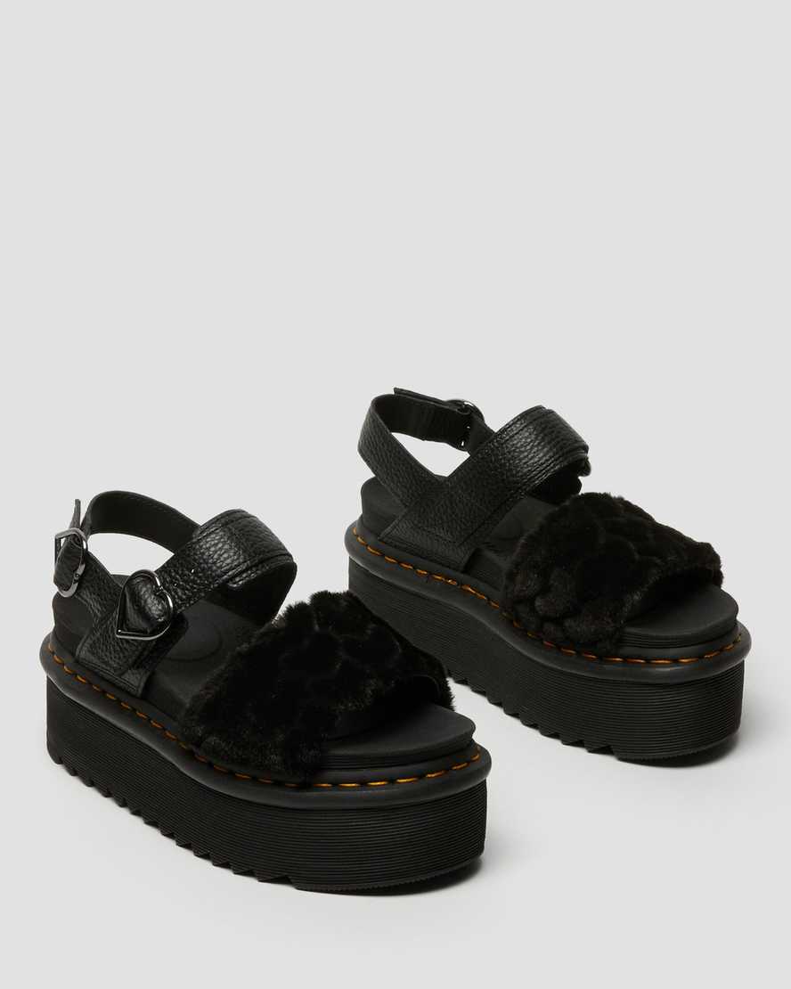 sorte dr martens voss fluffy faux fur platform sandaler til kvinder