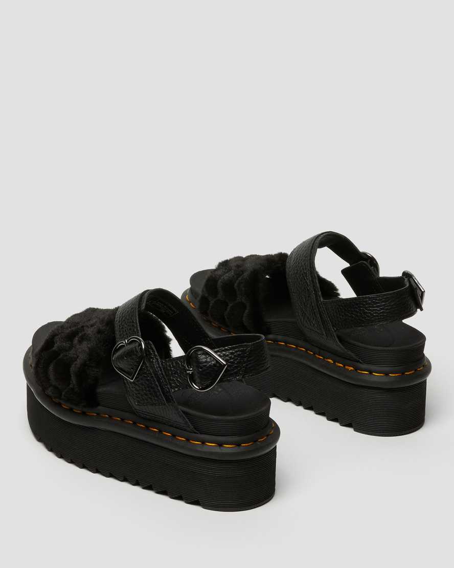 sorte dr martens voss fluffy faux fur platform sandaler til kvinder