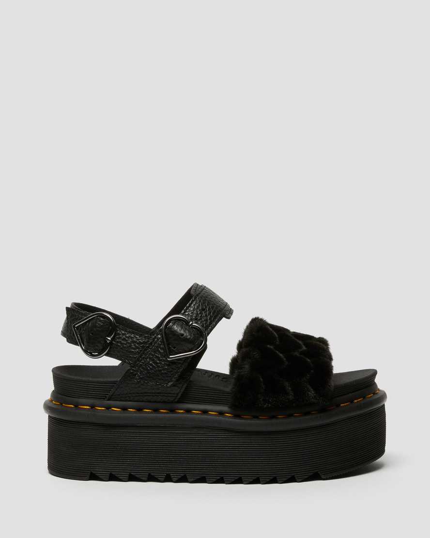 sorte dr martens voss fluffy faux fur platform sandaler til kvinder