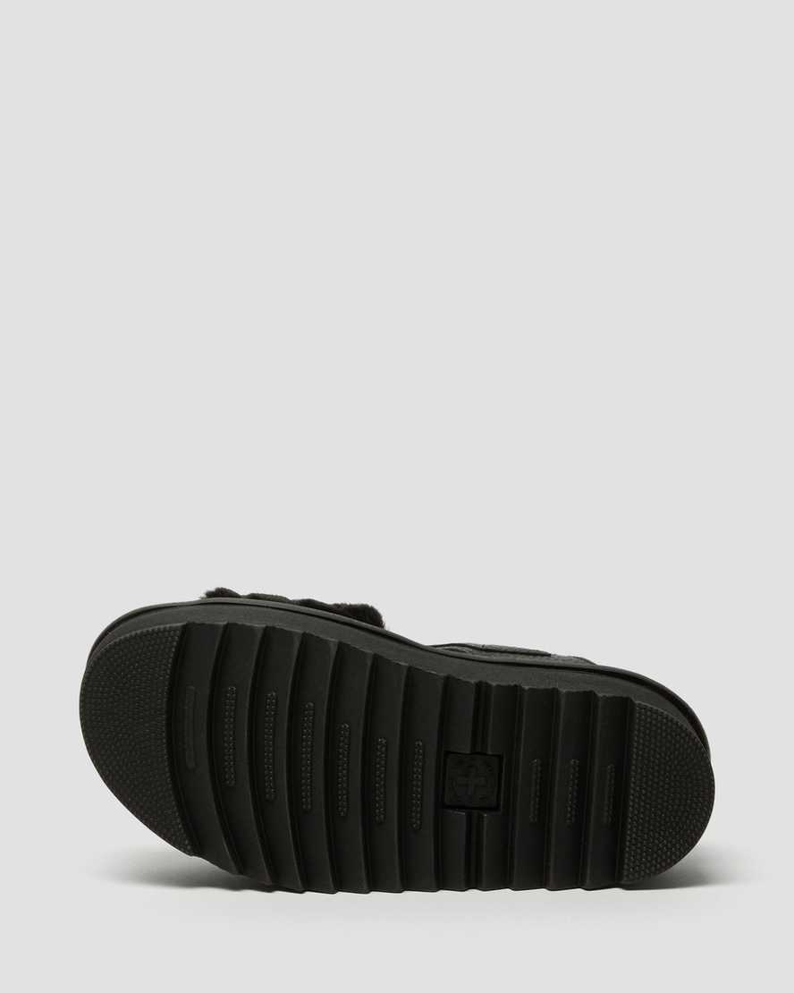 sorte dr martens voss fluffy faux fur platform sandaler til kvinder