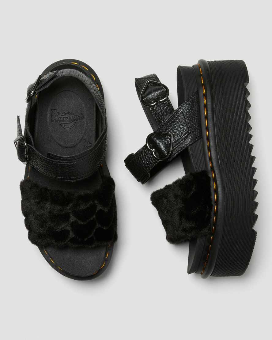 sorte dr martens voss fluffy faux fur platform sandaler til kvinder