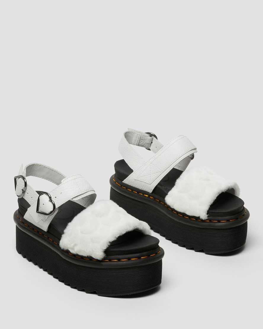 hvide dr martens voss fluffy faux fur platform sandaler til kvinder