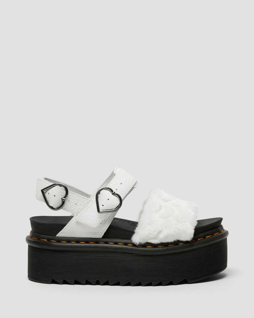 hvide dr martens voss fluffy faux fur platform sandaler til kvinder