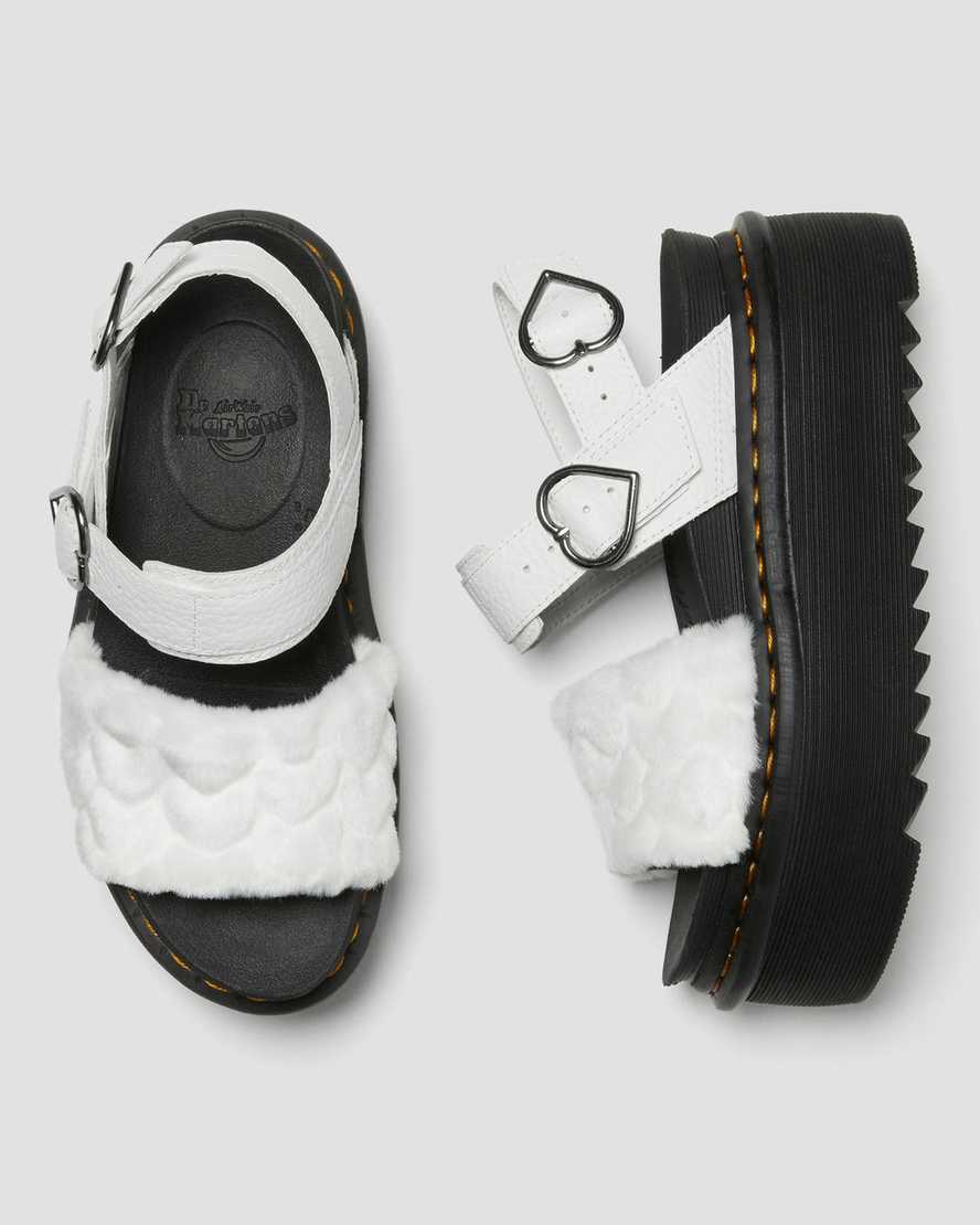 hvide dr martens voss fluffy faux fur platform sandaler til kvinder