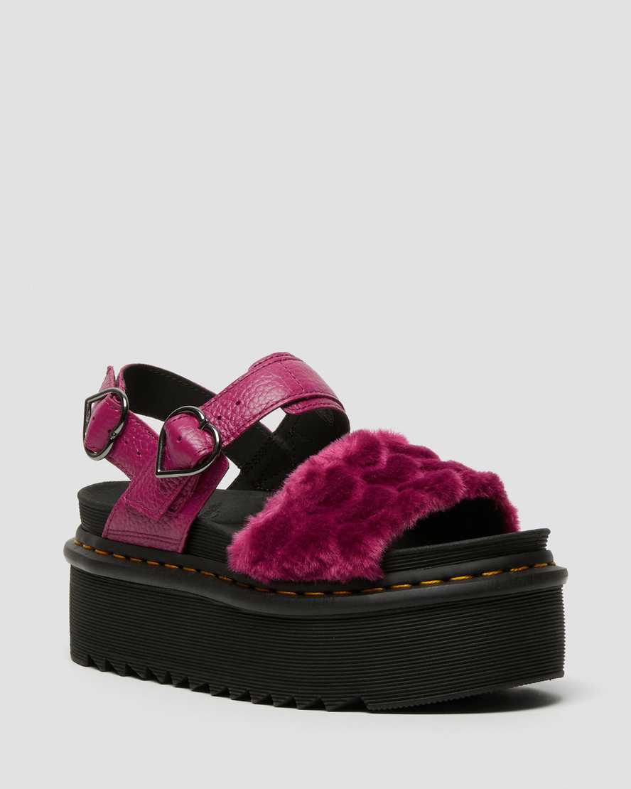 dr. martens voss fluffy faux fur platform sandaler til kvinder i lyserød