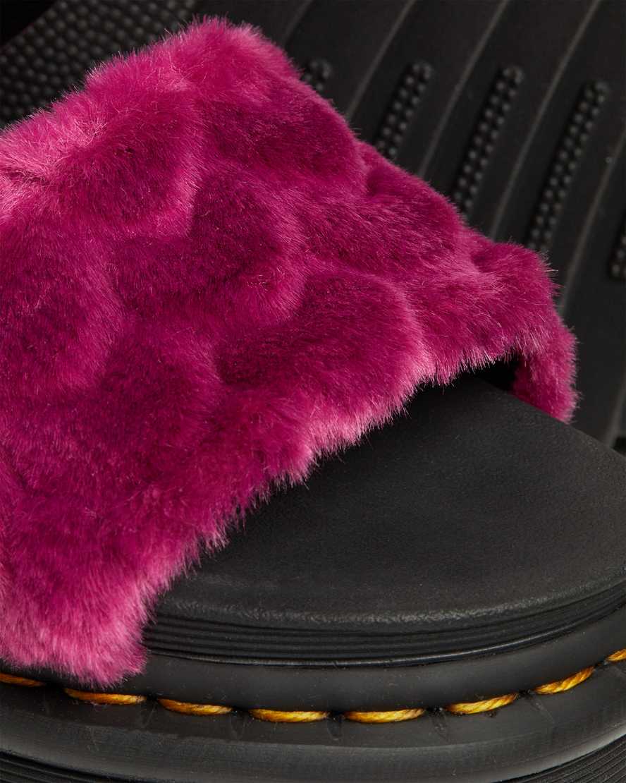 dr. martens voss fluffy faux fur platform sandaler til kvinder i lyserød