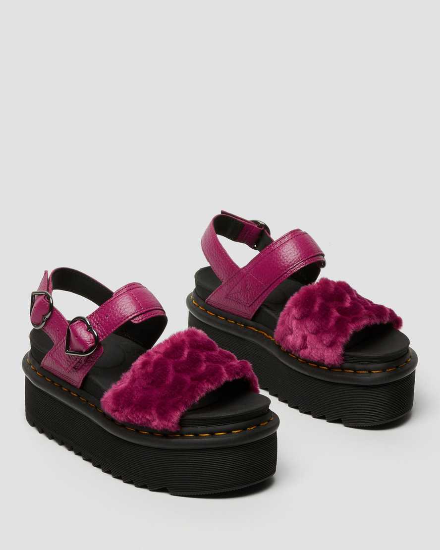 dr. martens voss fluffy faux fur platform sandaler til kvinder i lyserød