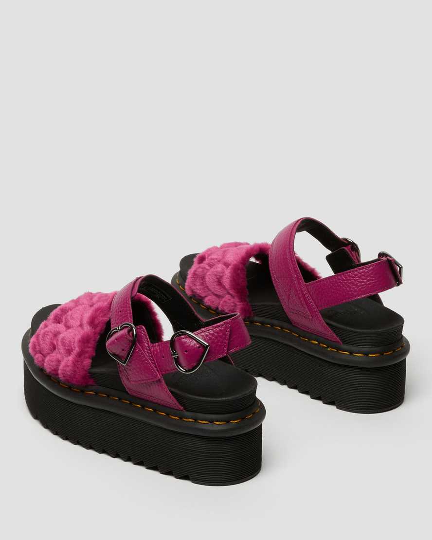 dr. martens voss fluffy faux fur platform sandaler til kvinder i lyserød