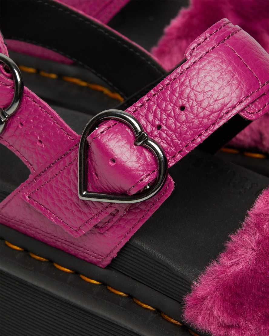 dr. martens voss fluffy faux fur platform sandaler til kvinder i lyserød