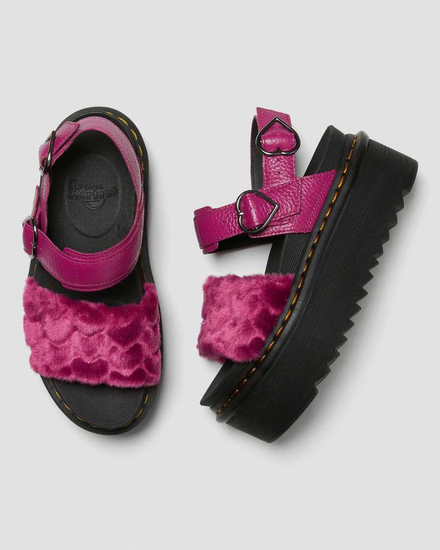 dr. martens voss fluffy faux fur platform sandaler til kvinder i lyserød