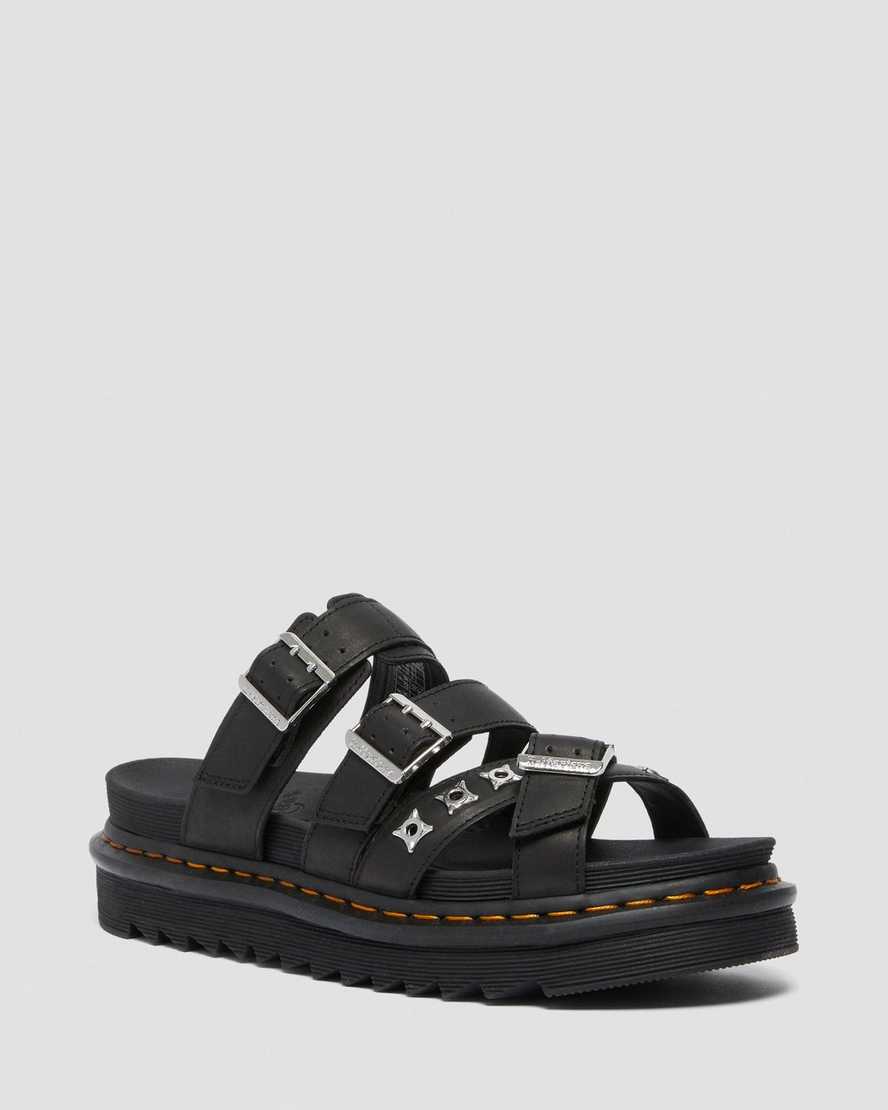 sorte dr martens ryker ii hardware strap dame slidesandaler