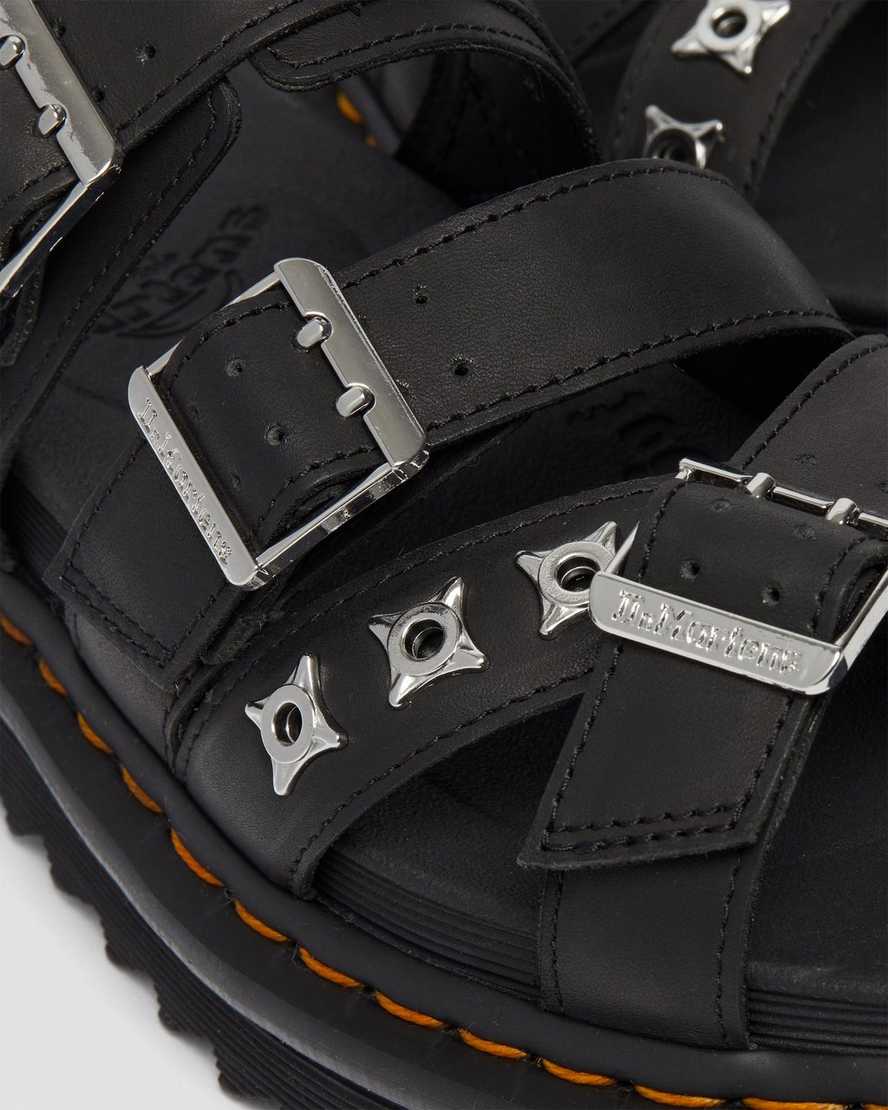 sorte dr martens ryker ii hardware strap dame slidesandaler
