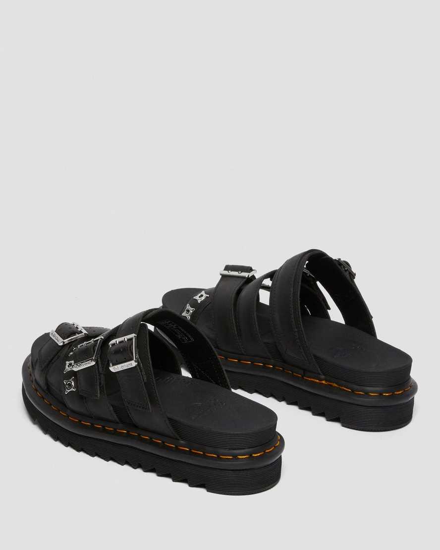 sorte dr martens ryker ii hardware strap dame slidesandaler
