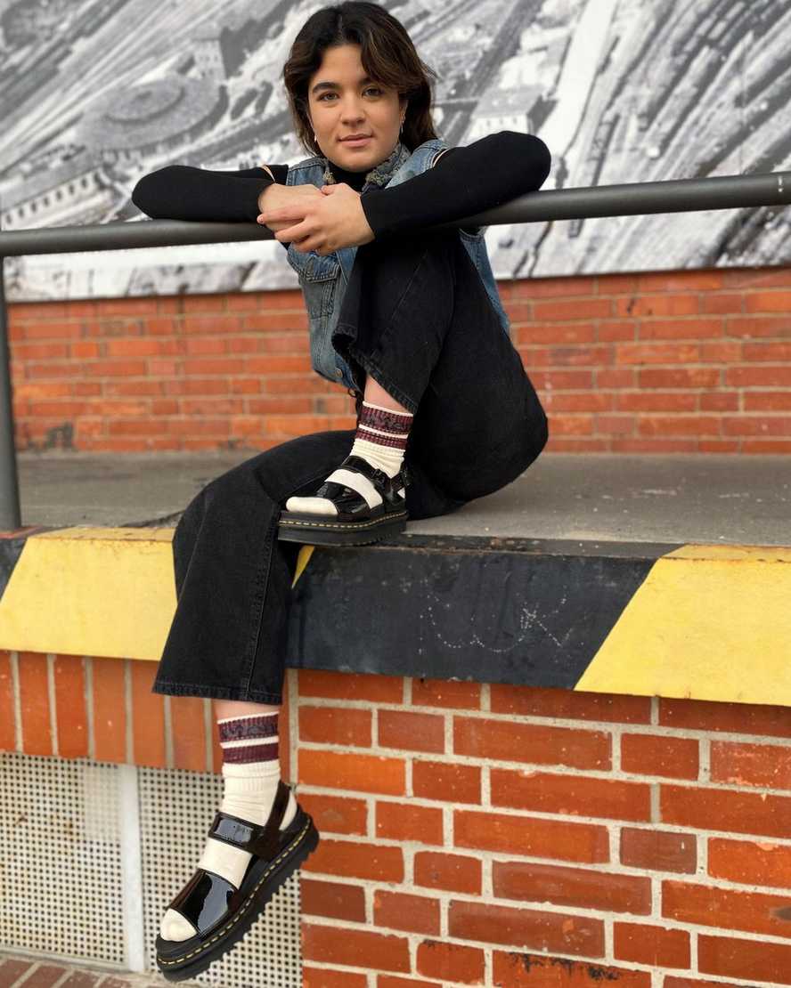 sorte dr martens voss patent dame sandaler med rem