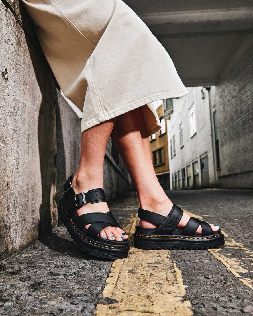 sorte dr martens voss ii dame sandaler med rem
