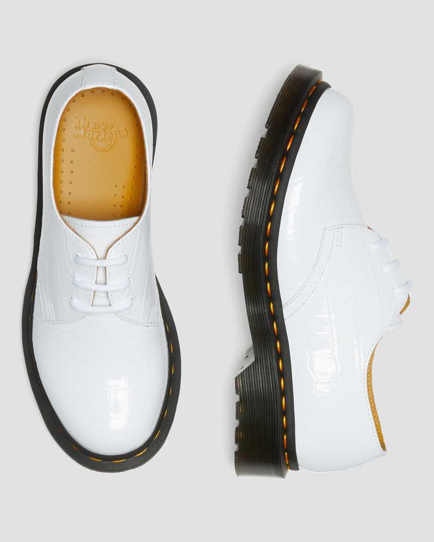 hvide dr martens 1461 patent croc emboss dame casual sko