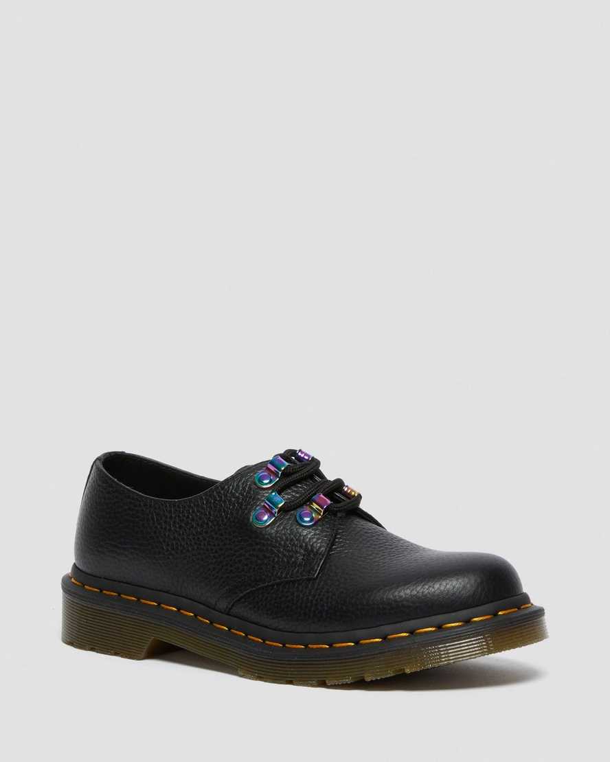 sorte dr martens 1461 iridescent hardware damesko med snørebånd