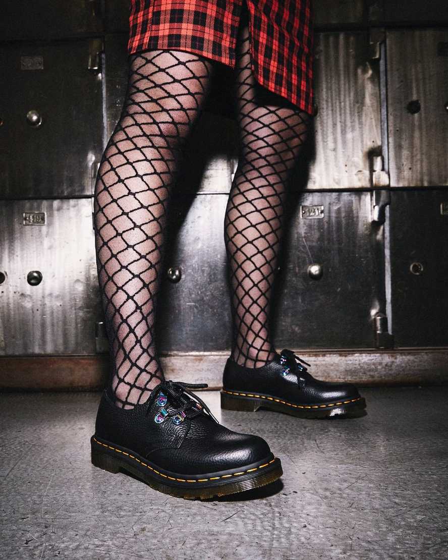 sorte dr martens 1461 iridescent hardware damesko med snørebånd