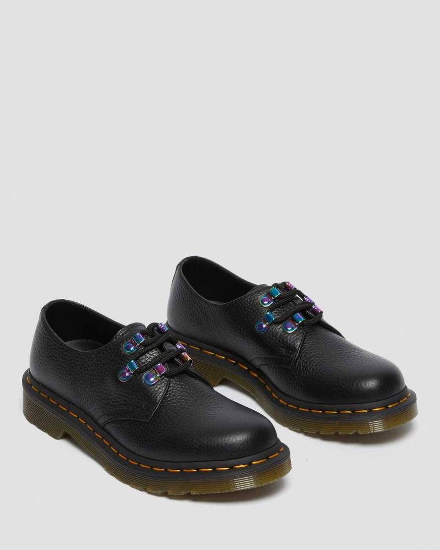 sorte dr martens 1461 iridescent hardware damesko med snørebånd