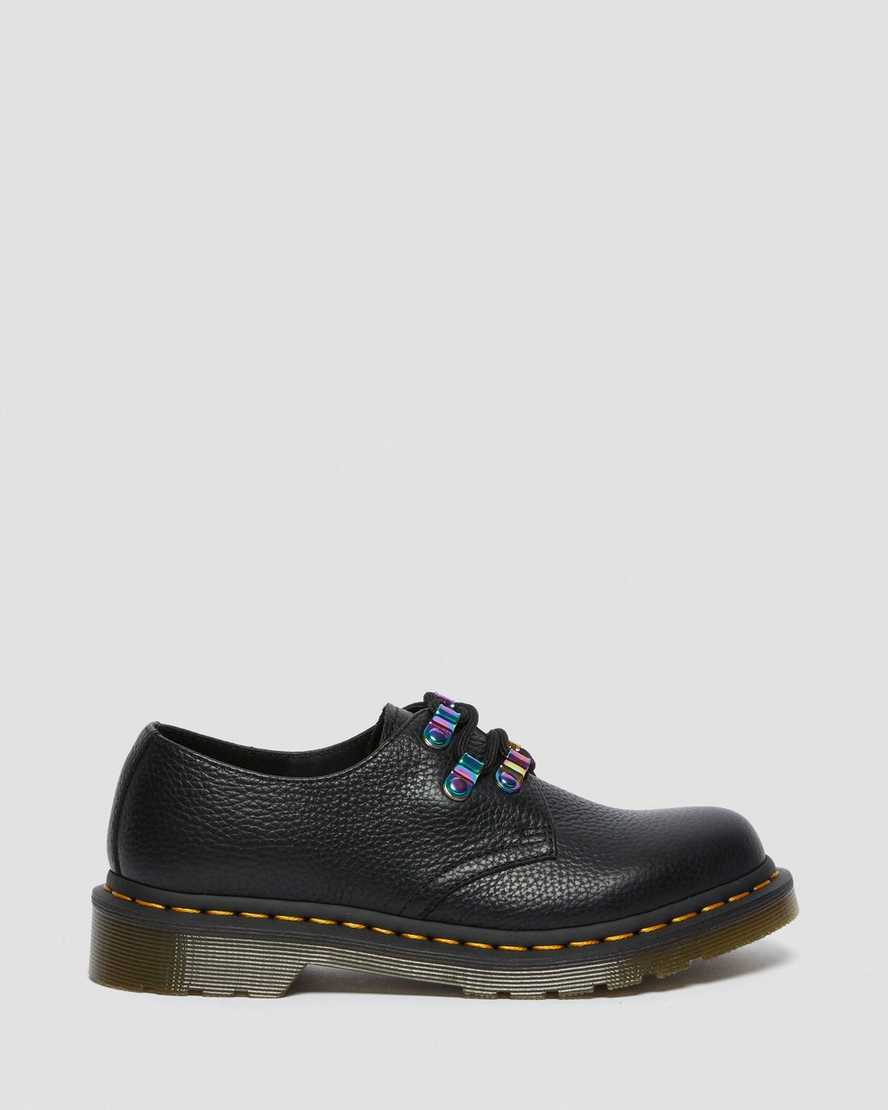 sorte dr martens 1461 iridescent hardware damesko med snørebånd