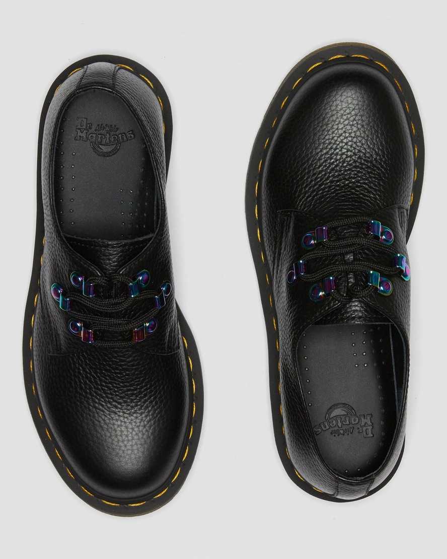 sorte dr martens 1461 iridescent hardware damesko med snørebånd