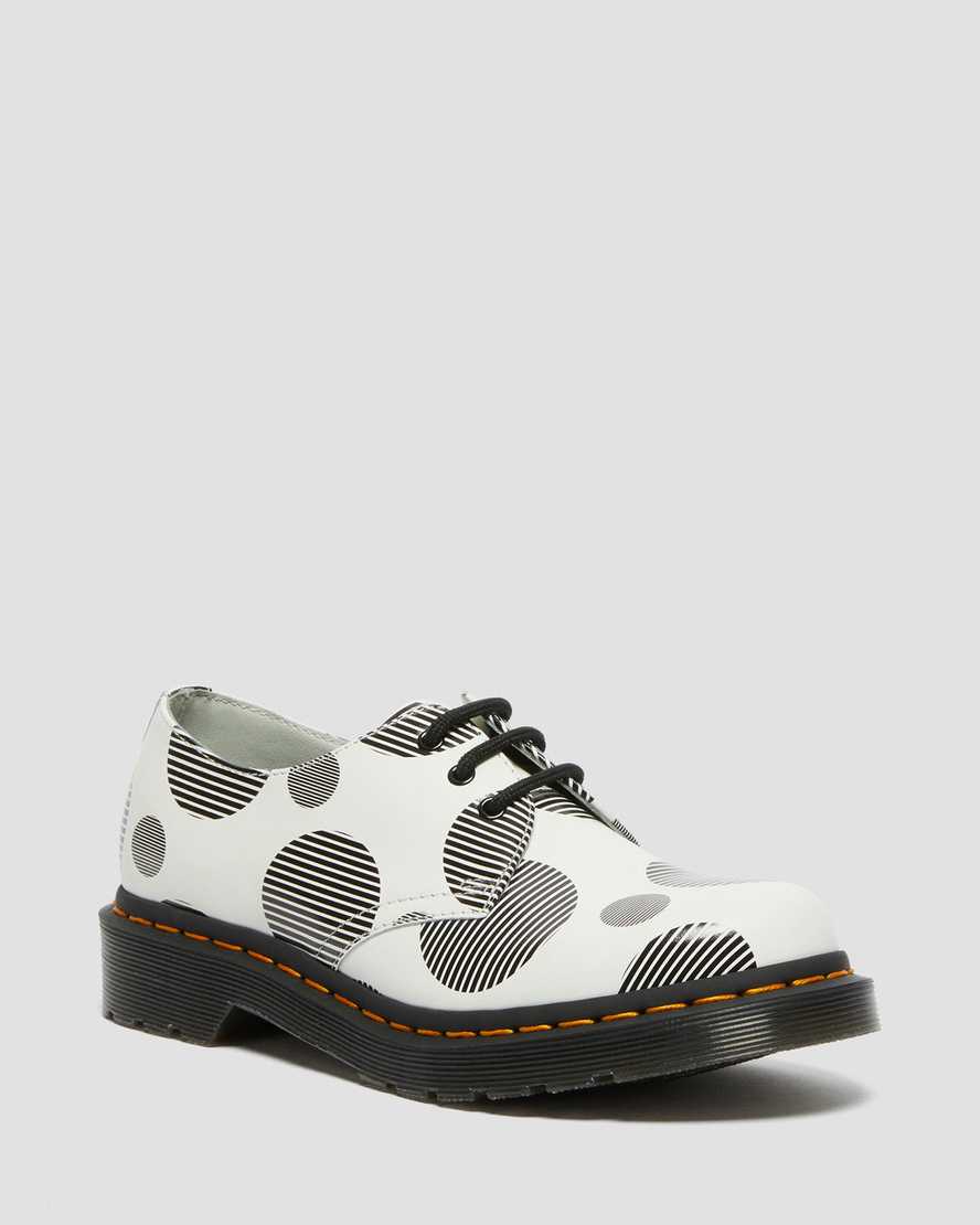 dr martens 1461 polka dot smooth oxford sko til kvinder i hvid og sort