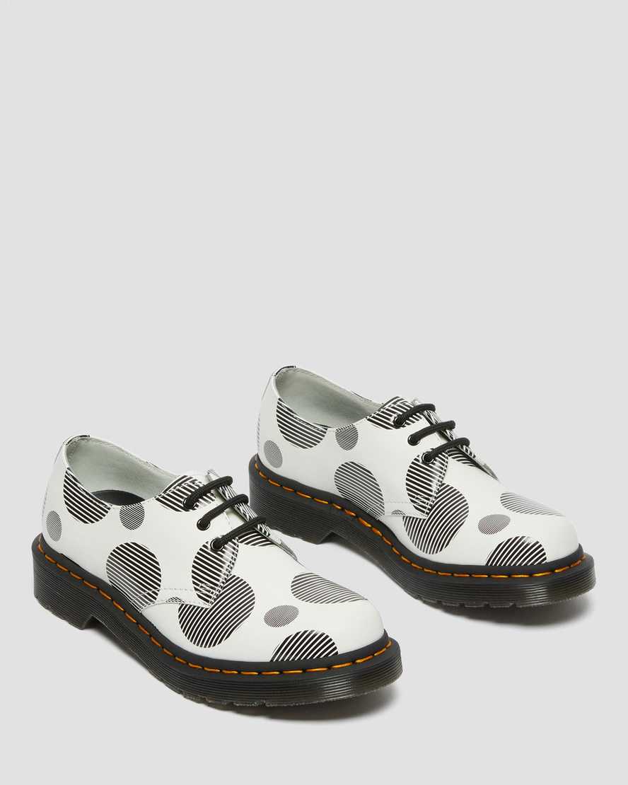 dr martens 1461 polka dot smooth oxford sko til kvinder i hvid og sort