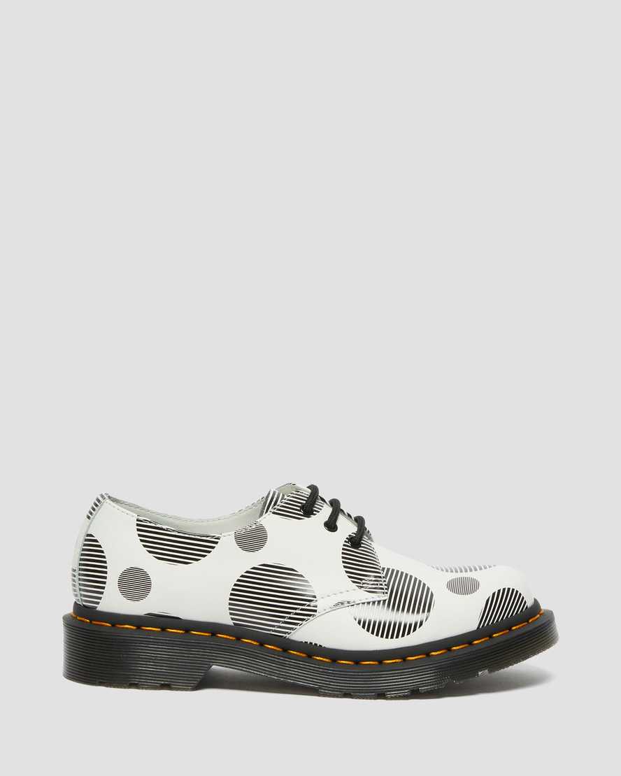 dr martens 1461 polka dot smooth oxford sko til kvinder i hvid og sort