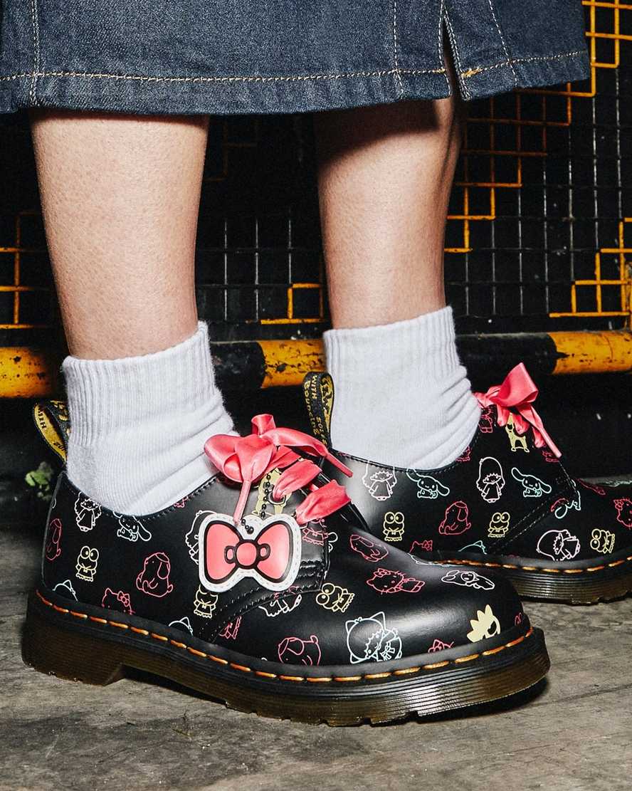 sorte dr martens hello kitty friends 1461 smooth oxford sko til dame