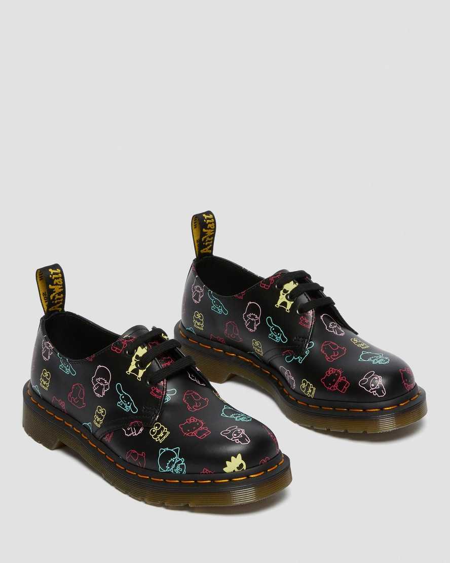 sorte dr martens hello kitty friends 1461 smooth oxford sko til dame