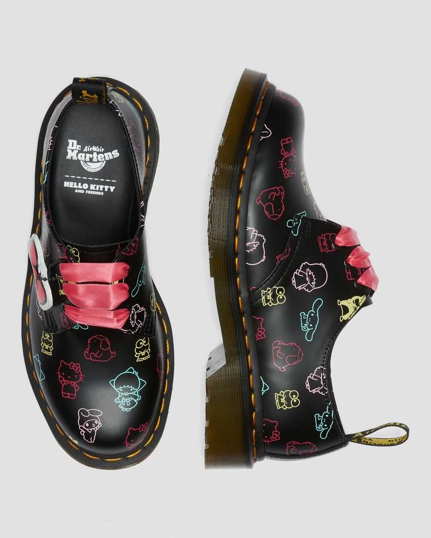 sorte dr martens hello kitty friends 1461 smooth oxford sko til dame