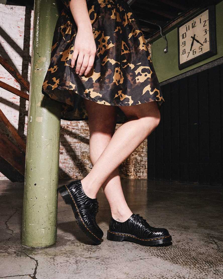 dr. martens 1461 zebra emboss smooth oxfordsko til kvinder sort
